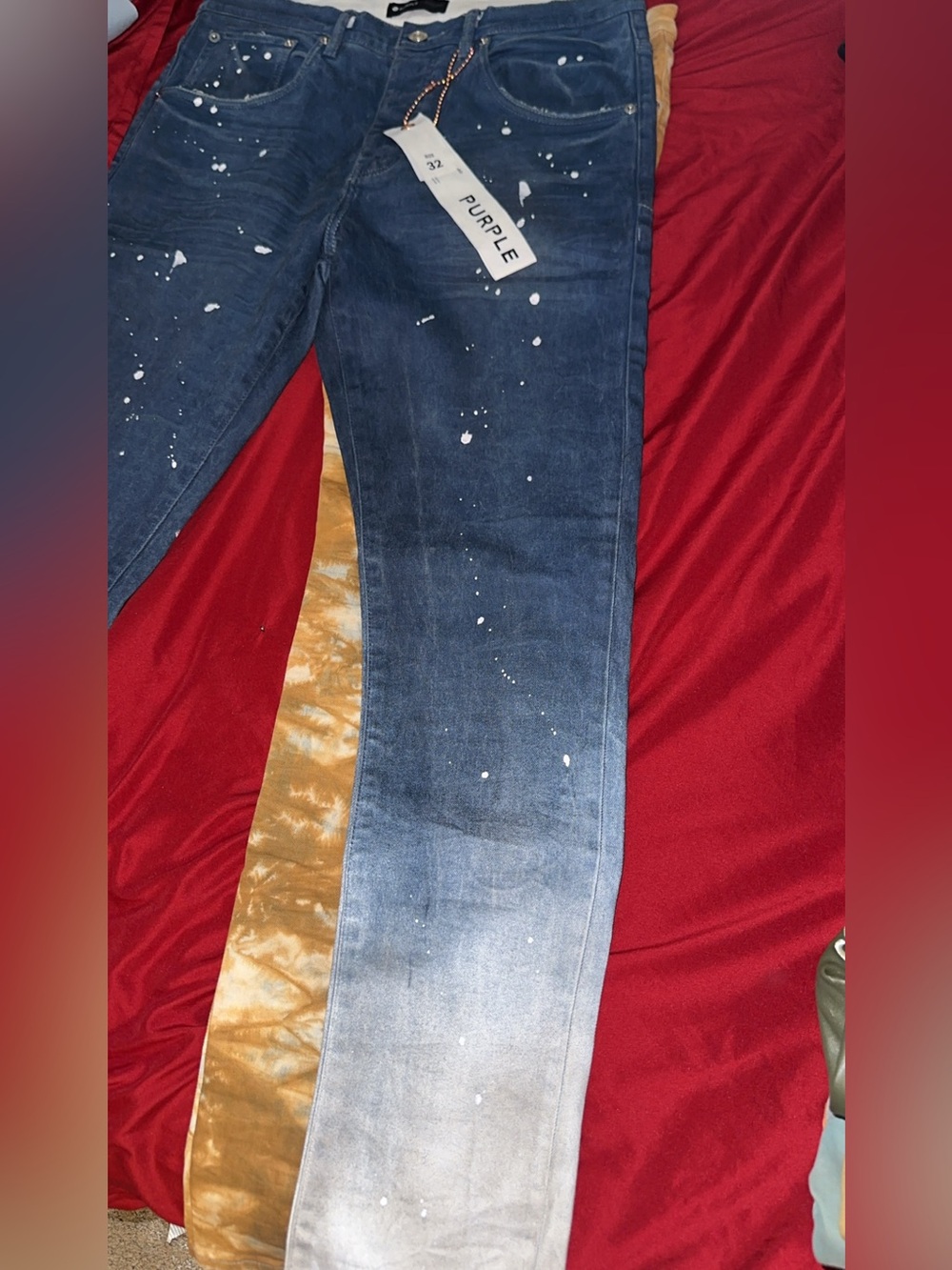 Purple Brand Men’s Blue Oversprayed Cobalt Ivory Denim 32 Slim Leg/SkinnyJeans
